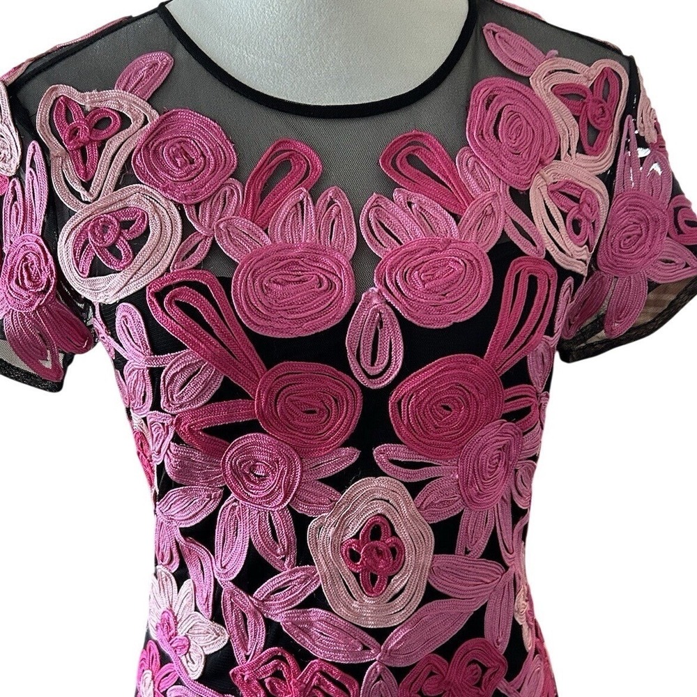 JS Collections Embroidered Ribbon Soutache Mesh Midi Sheath Cocktail Dress 4